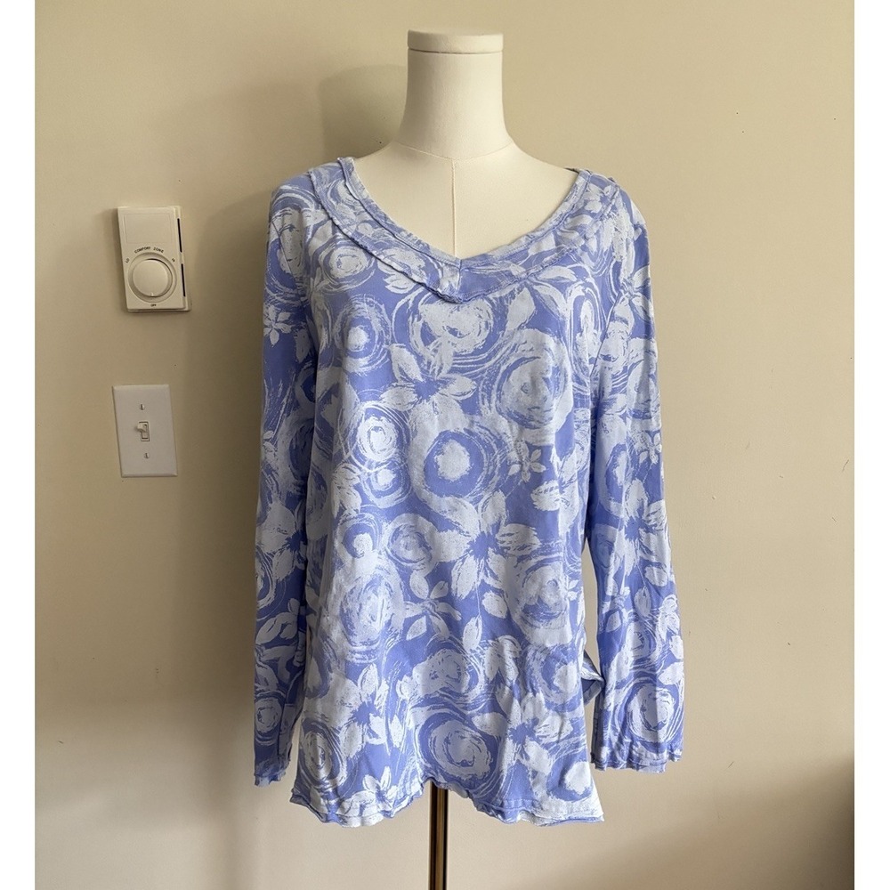 Y2K Inspired Fresh Produce Floral Top XS Small Periwinkle Blue Coastal Cotton